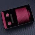 Burgundy men tie gift set with pocket square cufflinks and tie clip, stylish formal accessory. - Zipper 6cm Narrow KH6R6051-3