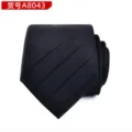 Detail shot of classic men's black diagonal striped tie, professional formal business wear accessory. - Black Stripe