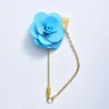 Blue fabric camellia flower lapel pin with gold chain brooch for wedding groom suit decor - Blue