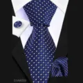 Blue check men's necktie set with pocket square and matching cufflinks for business suit. - Navy Polka Dot