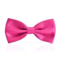 Close-up detail of bright pink satin bow tie, smooth shiny texture for formal wear. - Rose Red
