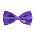 Purple satin bow tie detailed close-up, classic solid color formal neckwear accessory. - Purple