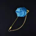 Blue fabric rose brooch with gold chain pin elegant wedding suit decoration accessory - Blue