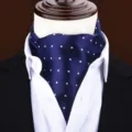 Men's Classic Blue Polka Dot Silk Feel Ascot Cravat Scarf for Business Suit Wedding - X907