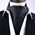 Men black floral jacquard cravat ascot tie vintage wedding suit neckwear scarf accessory. - X9119