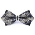 Mens pointed bow tie with intricate paisley pattern and sparkling crystal center buckle for weddings. - T6013 Yellow Paisley Pattern