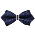 Mens pointed rhinestone crystal bowtie black wedding groom formal wear necktie accessory - T6015 Blue Paisley Pattern