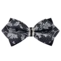 Men fashion sharp corner bow tie black silver floral rhinestone crystal wedding formal wear - T6016 Black with Silver Floral Pattern