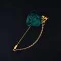 Dark green fabric rose brooch with gold chain pin wedding groom suit lapel decor - Dark Green