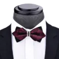 Burgundy paisley mens pointed bow tie with crystal rhinestone buckle variant for formal wedding suit. - T6061