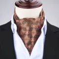 Men retro paisley ascot tie brown polyester necktie for formal wedding suit British fashion - X901