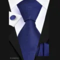 Men's business blue tie pocket square cufflink set variant showing textured fabric - Dark Blue Irregular Twill