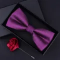 Purple glitter bow tie and red rose brooch gift set for men wedding formal wear style. - HVQ13