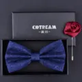 Herren Fliege und Broschen Set Geschenkbox Hochzeit Bräutigam blaue Muster Krawatte - HVJ1002