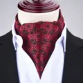 Men retro red black jacquard ascot tie, classic British style polyester cravat for formal suit. - X916