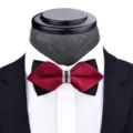 Men's double layer pointed bow tie burgundy and black with crystal rhinestone center buckle. - T6028