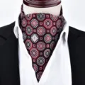 Men's Vintage Geometric Pattern Silk Feel Ascot Cravat Red Black Neck Scarf Variant - X912