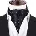 Men's black polka dot ascot cravat tie, classic vintage suit neck scarf for formal wear. - X906