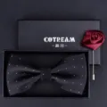 Men's black bow tie and red rose brooch gift box set, elegant groom tuxedo suit accessory. - HVN1313