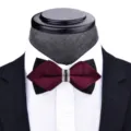 Men's double layered rhinestone bow tie variant, burgundy and black formal wedding neckwear. - T6027