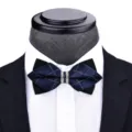 Men's dark blue plaid crystal bow tie variant, elegant pointed rhinestone formal bow tie. - T6068