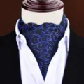 Men's Silk Feel Ascot Cravat British Style Retro Blue Floral Neck Scarf for Suit Formal Wear - X917