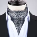 Men stylish black silver patterned cravat retro ascot tie for formal suit wedding - X915