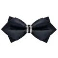 Black pointed satin bowtie with rhinestone crystal center buckle for men formal wedding suit - T6070