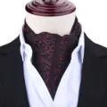 Classic men's silk-feel ascot cravat with vintage red swirl pattern for formal wear suits. - X920