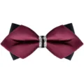 Men's burgundy and black double layer sharp corner crystal rhinestone bow tie for wedding formal wear. - T6072