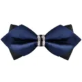 Men's double layer sharp bow tie navy blue black rhinestone crystal wedding formal party - T6071