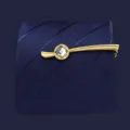 Gold-tone tie clip featuring a geometric square crystal center for formal business wear. - Z1133-1 Gold with Rhinestones