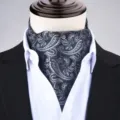 Men's classic paisley ascot tie retro black grey cravat scarf for formal business suits - X905
