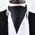 Men's black paisley ascot cravat vintage polyester neck scarf for suit dress shirt - X9115