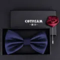 Men bow tie and red rose boutonniere gift box set for wedding formal suit attire. - HVN3306