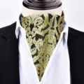 Classic men's vintage baroque print ascot tie black gold cravat for business suit - X9103