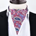Men's retro paisley print ascot tie, burgundy silk-like fabric cravat for formal suits. - X9105