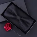 Mens black paisley bow tie and red rose lapel pin set in gift box for wedding party - HVN1350
