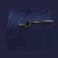 Gunmetal tie clip for men featuring a dark square crystal stone, elegant business suit accessory. - Z1135 Gunmetal Black with Rhinestones
