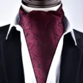 Men's Luxury Burgundy Paisley Ascot Cravat Vintage Silk Feel Neck Scarf for Formal Wedding Suit - X9120