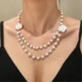 Elegant multi-layer imitation pearl choker necklace featuring delicate white rose flower charms. - Double Layer Camellia Style (05 White)