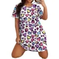 Robe d'été femme décontractée à manches courtes imprimé cœur léopard col rond chic - S / Robes / Coeur Blanc