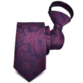 Corbata con cremallera Paisley para hombre Corbata estrecha preanudada boda novio elegante - Y6222 (Púrpura Azul Marino Paisley)
