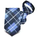Corbata de cremallera a cuadros azules para hombre, corbata estrecha de 6 cm fácil de usar. - Y6227 (Azul Negro Cuadros)