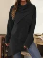 Damen Herbst Winter unregelmäßig Schalkragen langarm einfarbig Freizeit Sweatshirt Oberteil - 1XL / Oberteile / Schwarz