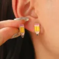 Cute cartoon pencil stud earrings for women back to school fashion alloy creative gift - Earrings / 03 Yellow (0395)