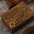 Viking alloy dragon bone chain necklace with circle ring pendant for men fashion accessories. - Gold (K-812)