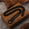 Viking alloy necklace with dragon bone chain and round ring pendant for men jewelry details - Black (K-813)