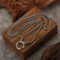 Viking dragon bone chain necklace with round ring clasp, retro alloy jewelry for men. - Gray (5728)