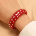 Red resin chunky bangle bracelet with gold studs chic French style wide wristband jewelry accessory - Red (2643)